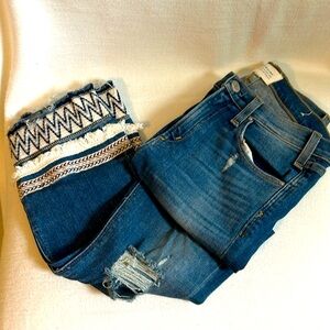 McGuire, mid-rise stretch jeans, cropped flare with embroidery detail